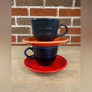 Homer Laughlin Fiestaware Coffee Tea Cup‎ & Saucer 2 Sets Mixed Colors